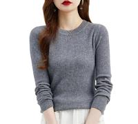ZouoYYii Pull à col rond en laine mérinos pour femme - Chaud à manches longues - Pull décontracté pour l'automne et l'hiver, Gris 9., S