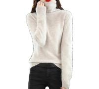ZouoYYii Pull en laine pour femme - Pull à col haut en tricot ample pour l'automne et l'hiver, marron clair, XL