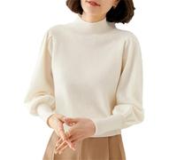 ZouoYYii Pull Femme Laine Mérinos Col Montant - Pull Doux Manches Longues pour Automne Hiver, blanc, M