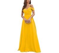 ZouoYYii Robe de bal pour femme - Robe de cocktail plissée en mousseline de soie - Longueur ras du sol, jaune, M