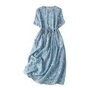 ZouoYYii Robe D'été Décontractée pour Femmes, Style Simple, Imprimé Floral, Ample, Ligne A, Robes en Coton Mélangé