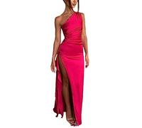 ZouoYYii Robe longue d'été en satin dos nu abricot pour femmes, robe longue moulante fendue, rouge, S