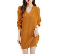 ZouoYYii Robe pull oversize à col en V pour femme - Automne Hiver Chaud Manches Longues Pull, Eee1, M