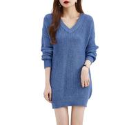 ZouoYYii Robe pull oversize à col en V pour femme - Automne Hiver Chaud Manches Longues Pull, Gris foncé 9., M