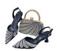 ZouoYYii Talons hauts à bout pointu avec strass et sac assorti - Magnifiques chaussures de fête, Noir , 42 EU