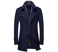 ZouoYYii Trench-Coat En Laine Mélangée Pour Homme, Épais, Mi-Long, Couleur Unie, Col Rabattu, Chaud, Vêtements D'extérieur Décontractés, Hiver