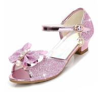 ZOUPREME Chaussures de Princesse Brillantes pour Filles, Basket Mary Jane à Talons Bas, Sandales élégantes à Scratch (C-Pink,26)