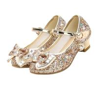 ZOUPREME Chaussures de Princesse Brillantes pour Filles, Basket Mary Jane à Talons Bas, Sandales élégantes à Scratch (A-Gold,27)