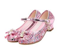 ZOUPREME Chaussures de Princesse Brillantes pour Filles, Basket Mary Jane à Talons Bas, Sandales élégantes à Scratch (A-Pink,31)