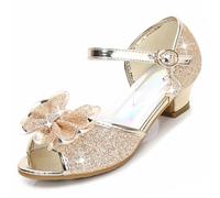 ZOUPREME Chaussures de Princesse Brillantes pour Filles, Basket Mary Jane à Talons Bas, Sandales élégantes à Scratch (C-Gold,32)