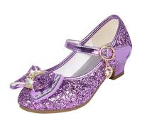 ZOUPREME Chaussures de Princesse Brillantes pour Filles, Basket Mary Jane à Talons Bas, Sandales élégantes à Scratch (A-Purple,27)