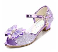 ZOUPREME Chaussures de Princesse Brillantes pour Filles, Basket Mary Jane à Talons Bas, Sandales élégantes à Scratch (C-Purple,29)
