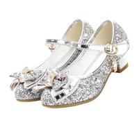 ZOUPREME Chaussures de Princesse Brillantes pour Filles, Basket Mary Jane à Talons Bas, Sandales élégantes à Scratch (A-Silver,33)