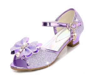 ZOUPREME Chaussures de Princesse Brillantes pour Filles, Basket Mary Jane à Talons Bas, Sandales élégantes à Scratch (C-Purple,26)