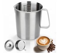 Zourglow 1000 ML Pichet Doseur en Acier Inoxydable, Graduation ml/oz | Pot à Lait avec Couvercle et Filtre, Pichets à Mousse Inox pour Café, Cappuccino, Expresso et Latte Art