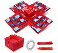 Zourglow 5 Couches Boîte Cadeaux Explosion, Boîte Surprise Explosion avec Ruban Adhésif et Ruban, DIY Boîte D'explosion pour Noël, Anniversaire, Saint-Valentin, Mariage, Anniversaires, Rouge