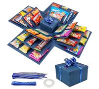 Zourglow 5 Couches Boîte Cadeaux Explosion, Réutilisable Boîte Surprise Explosion avec Ruban Adhésif et Ruban, DIY Boîte D'explosion pour Noël, Anniversaire, Saint-Valentin, Mariage (Bleu)