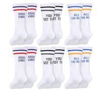 Zourglow 6 Paires Chaussettes Femme de Sport 36-42, Respirantes Absorbantes Chaussettes Running avec Proverbes, Blanc Chaussettes Hautes Coton pour Fitness Tennis Cyclisme Athletic Randonnée