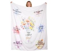 Zourglow Couverture Chrétienne 130 x 150 cm, Cadeaux Chrétiens avec Verset Biblique et Pensées Inspirantes, Motif Floral Décoration Chrétienne pour Ami, Femme, Sœur, Famille