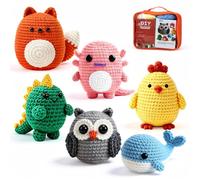 Zourglow Kit Crochet Débutant Complet, Kit Amigurumi 6 Animaux | Kit pour Apprendre à Crocheter avec Tutoriels Vidéo et Guide, Matériel et Accessoires de Crochet Inclus