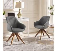 Zouron Chaise De Salle à Manger avec Pieds en Bois Lot De 2, Chaise De Bureau Pivotante, Chaises de Cuisine, Fauteuil De Salon avec Accoudoirs, pour Bureau, Chambre,Gris