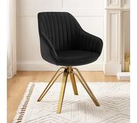 Zouron Chaise De Salle à Manger en Velours avec Pieds DoréS, Chaise De Bureau Pivotante, Fauteuil De Salon avec Accoudoirs Et SièGe Rembourré éPais, Chaises de Cuisine, Noir