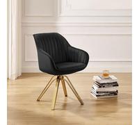 Zouron Chaise de Salle à Manger en Velours, Chaise de Bureau Pivotante avec Pieds Dorés, Fauteuil de Salon avec Accoudoirs et Siège Rembourré Épais, Noir