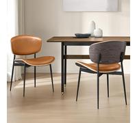 Zouron Chaise de Salle à Manger Moderne du Milieu du Siècle en Cuir Rembourré - Lot de 2, Pieds en Métal, Brun