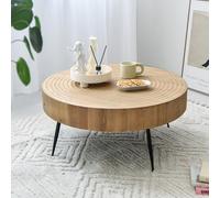 Zouron Lot de 1 Table Basse Ronde en pin,avec Pieds en Fer,Salon Table de canapé en placage de Sapin,（L60*P60*H42） cm,Vintage Brun