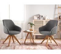 Zouron Lot de 2 Chaise de Salle à Manger, Pieds en Bois, Fauteuil en Velours, Chaise de Bureau pivotante à 360 degrés avec accoudoirs et Coussin épais, Cuisine, Salon, Gris