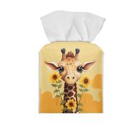 ZOUTAIRONG Housse à mouchoirs carrée en cuir motif girafe et tournesol pour salle de bains/bureau/voiture/table de chevet/tente extérieure/table à manger, 1,2 x 12,7 x 12,7 cm, animal mignon jaune