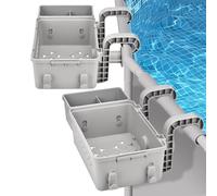 Zoutpy Lot de 2 paniers de rangement pour piscine, gris, en plastique recyclé, avec porte-gobelet et crochets, accessoires de piscine, panier latéral pour piscine hors sol