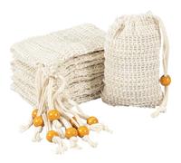 Zouwel - Lot de 10 sacs à savon en sisal naturel, porte-savon rectangulaire avec cordon de serrage, pochette en fibre naturelle bio pour douche, étui de voyage
