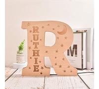 zouwii Lampe en bois spécifique au nom personnalisé lettre en bois applique murale et signe personnalisé lettres en bois pour chambre d'enfants en bois enfants lune étoiles lampe de chevet