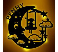 zouwii Lumière De Sommeil Personnalisée | Cadeau Veilleuse Pour Bébé Et Enfant Applique Murale En Bois Pour Garçons Et Filles Moon Swing Avec Dates De Naissance Cadeau D'anniversaire Personnalisé