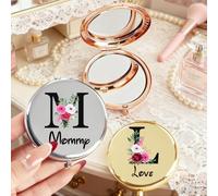 zouwii Miroir compact personnalisé, 26 lettres florales imprimées, miroir de poche grossissant 1X/2X pour sac à main, cadeau pour maman, amie, sœur, épouse, Saint-Valentin