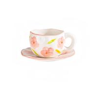 zouxangzz Jolie tasse à café en céramique avec pincement à la main pour fille - Tasse et soucoupe - Peintes à la main - Rose sur fond blanc - Tasse et soucoupe