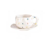 zouxangzz Jolie tasse à café en forme de cœur pour fille - Tasse et soucoupe en céramique peintes à la main - Petites fleurs - Tasses et soucoupes