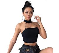 Zouyuan Femmes Sexy Gothic Punk Style Chaker Halter Top Mode Skinny Slim Cami Boucle Dossier Top Débardeurs Summer Débardeurs Tube Tops