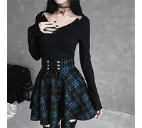 Zouyuan Mini Jupe Gothique Taille Haute à Lacets Devant Une Ligne à Carreaux Harajuku Danse Style coréen Sueur Jupes Courtes Punk Clubwear