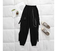 Zouyuan Punk Femmes Pantalon Cargo Noir avec Chaîne Gothique Hippie Joggers Techwear Lâche Taille Haute Pantalon Large Femme Mall Goth, M