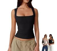 Zovara Tank Top, Square Neck Tank, Fashion Soft Breathable Comfortable Vest for Women, Wirefree Yoga Tank Tops Casual Crop (Black,L)