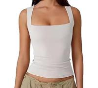 Zovara Tank Top, Square Neck Tank Sleeveless Tight T-Shirts, Women's Soft Breathable Comfortable Fashion Vest (White,S)