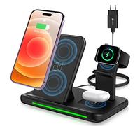 ZOVHYYA 4-en-1 Chargeur sans Fil 15W - Chargeur Induction Rapide avec 18W Adaptateur QC 3 pour Phone Apple 14 13 12 11 Pro i Watch Serie E 6w écouteurs 3 2 1 Pro