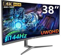 ZovvJee Moniteur de jeu incurvé de 37,5" 4K 144 Hz UWQHD 3840 x 1600, HDR, 1 ms, FreeSync, HDMI 2.1, DP 1.4, sRGB 99 %, soin des yeux, VESA, support réglable - Moniteur PC ultra large pour jeux