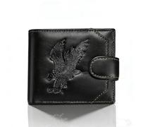 ZOVYRON Portefeuille en cuir véritable pour homme - Portefeuille à deux volets avec 8 emplacements pour cartes et poche zippée pour pièces de monnaie, porte-cartes vintage avec aigle, Noir , S, Rétro