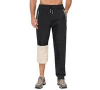 ZOXOZ Pantalon Jogging Homme Hiver Imperméable Doublé Polaire Taille Cordon Poches Zippées Chevilles Resserrées Détails Vert Fluo Noir 2XL