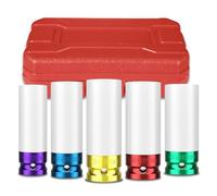 ZOYAKKI Lot de 5 douilles à choc pour roue d'entraînement de 1,27 cm, lot de 5 douilles à choc profondes à paroi fine, douille en plastique durable, 6 points, métrique, code couleur, 15, 17, 19, 21