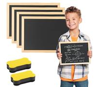 ZOYDP A4 Tableau Noir Avec Cadre en Bois 20 x 30 cm - 4 Pièces Petits Tableaux Avec 2 Éponges Pour Enfants, Mariage, Mémo, Fête, École, Peinture