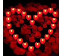 ZOYDP Bougie Cœur LED 24 Pièces, Bougies Romantiques LED avec 2000 Pétales de Rose Artificiels, Bougie LED Chauffe Plat pour Mariage Saint-Valentin Fiançailles Table Deco, Lumière Jaune Chaude